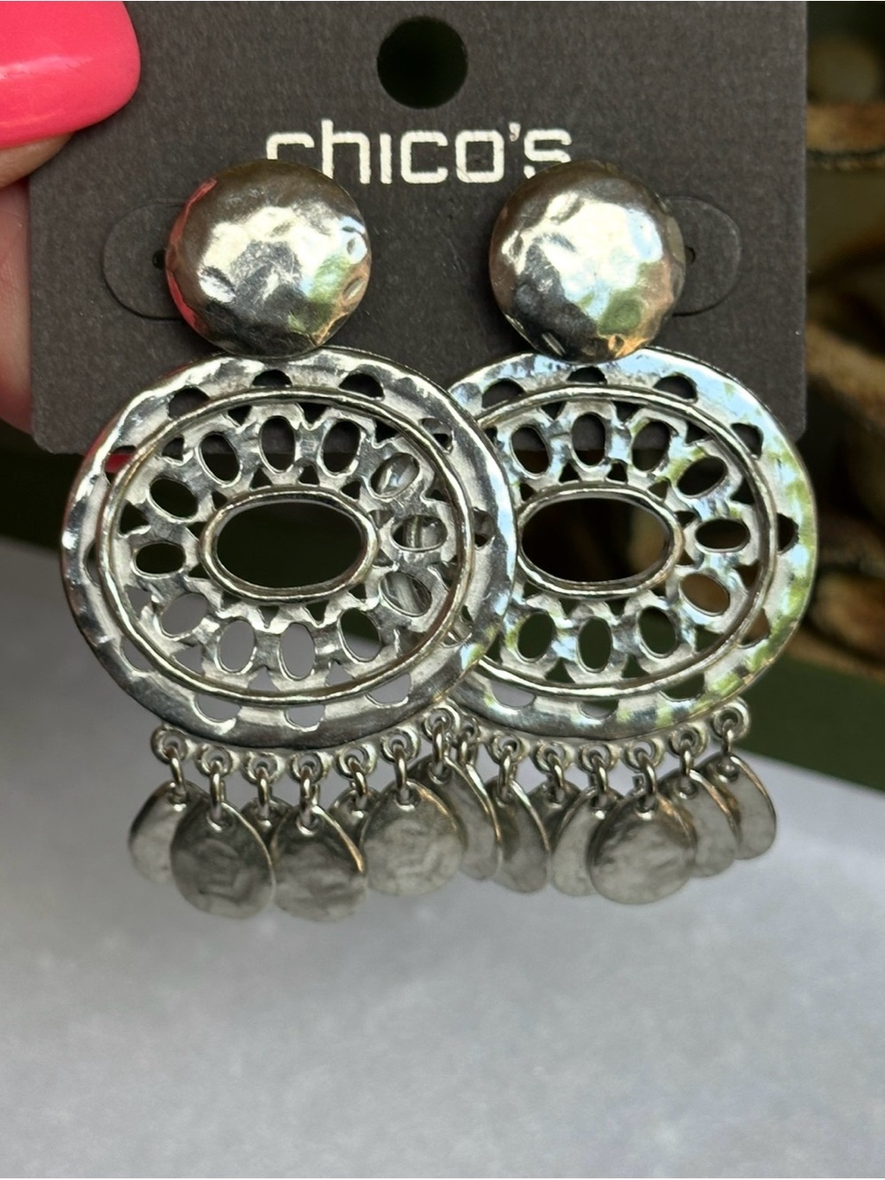 Chico's textured silver-tone dangle earrings